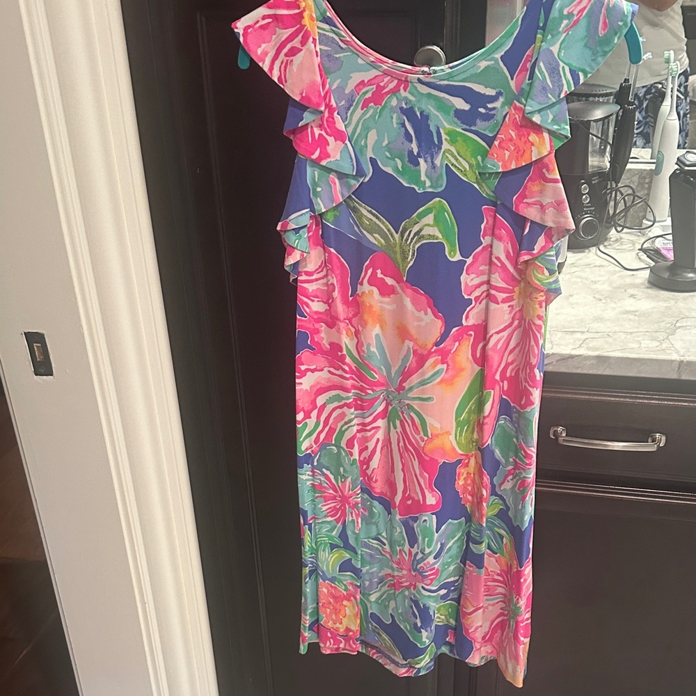 Lilly Pulitzer Blue Dress with Pink, Green & Coral Floral Print